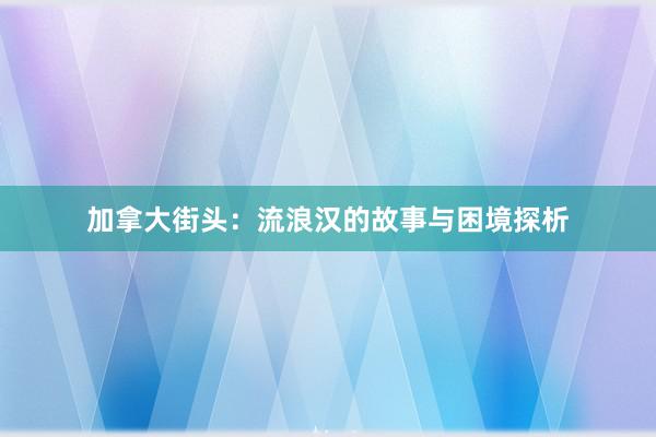 加拿大街头：流浪汉的故事与困境探析